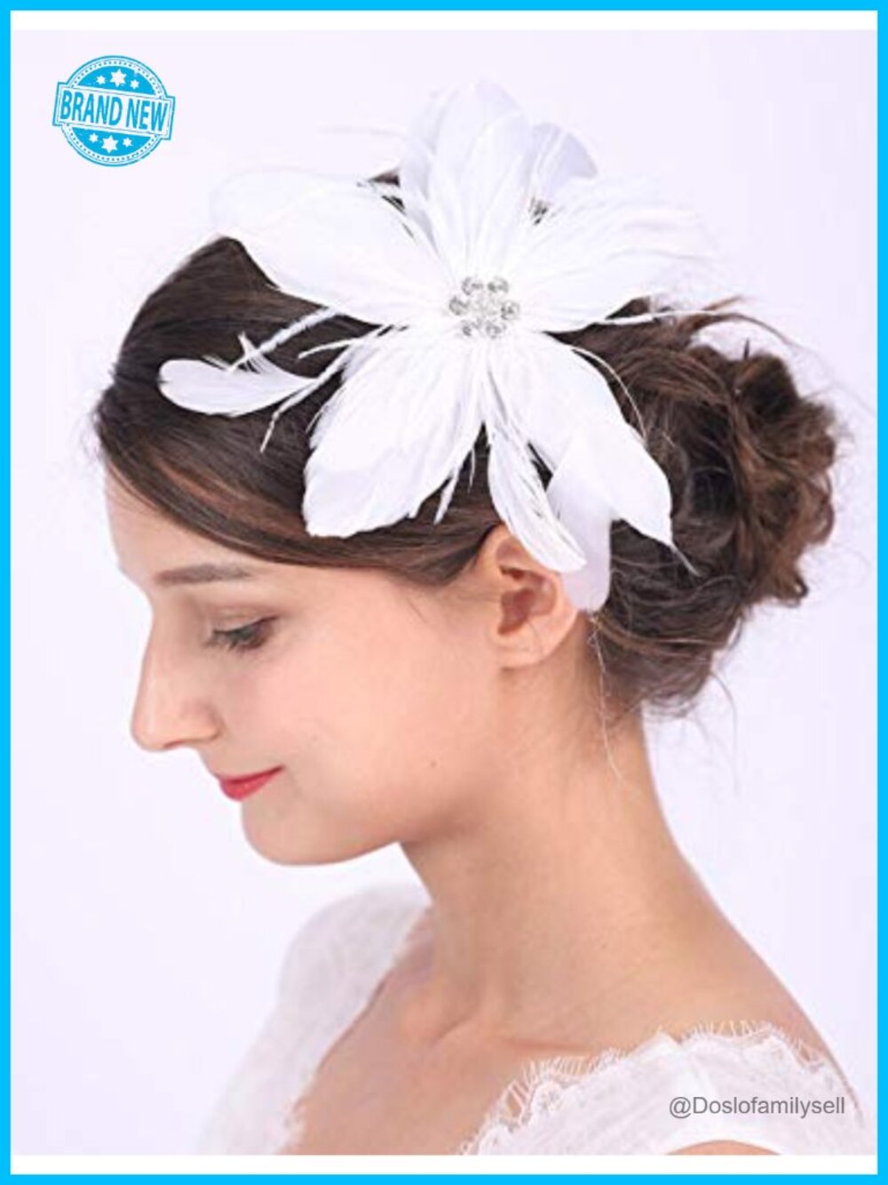 White Feather Crystal Hair Clip Fascinator Bridal Wedding